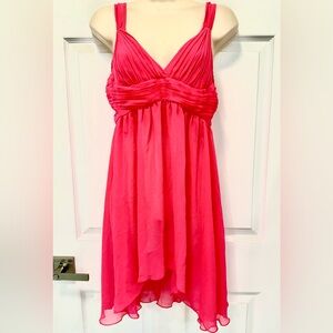 Sexy!! Victoria's Secret Hot Pink Babydoll Sheer Pleated Chiffon Chemise.
